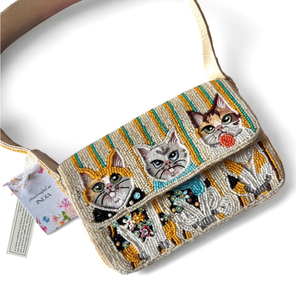 Viral Handcrafted in India Cat Beaded Bag Purse Multi Color New With Tags
